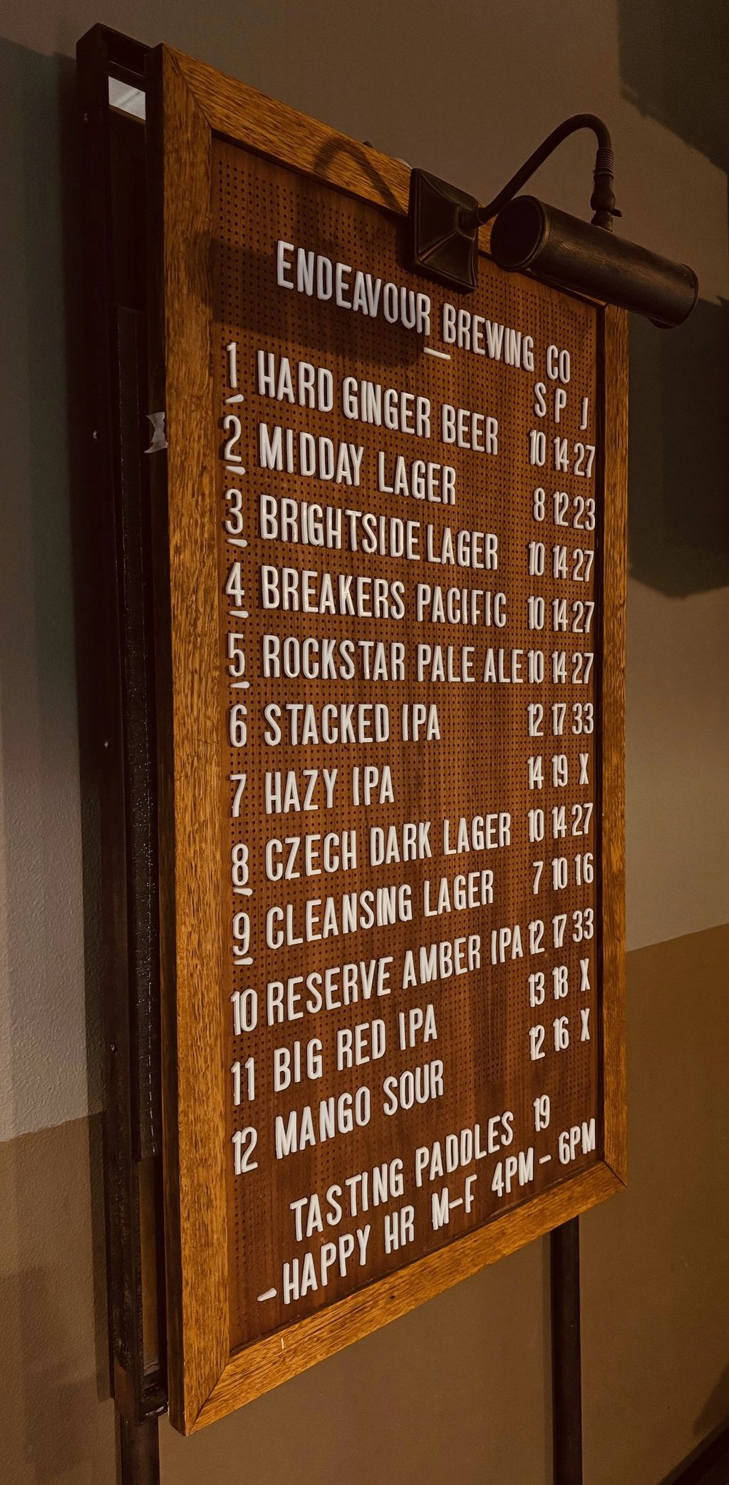 TAP LIST Endeavour Brewing & Tap Rooms